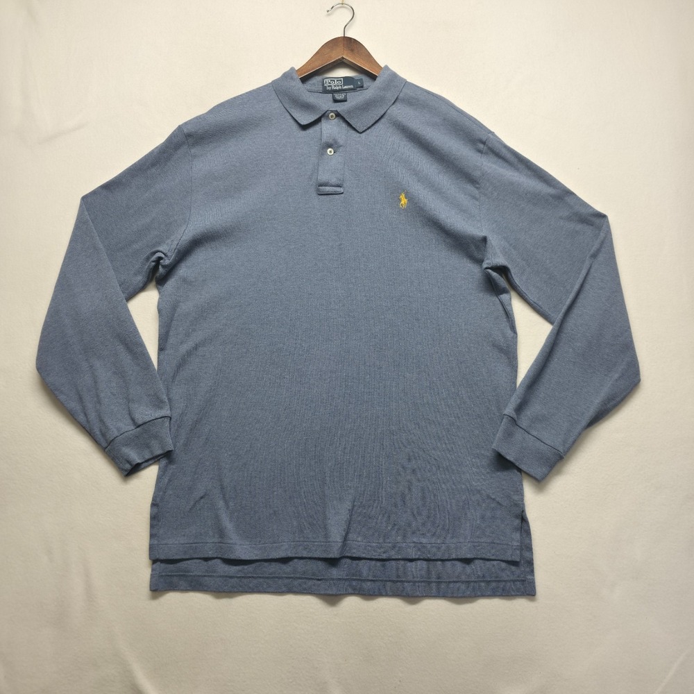 Polo by Ralph Lauren Men's Blue Long Sleeve Knit Polo Shirt Size Large